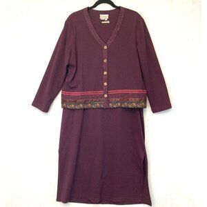 Coldwater Creek Maxi Dress & Cardigan Sweater Set PXL Burgundy Modest XL Petite
